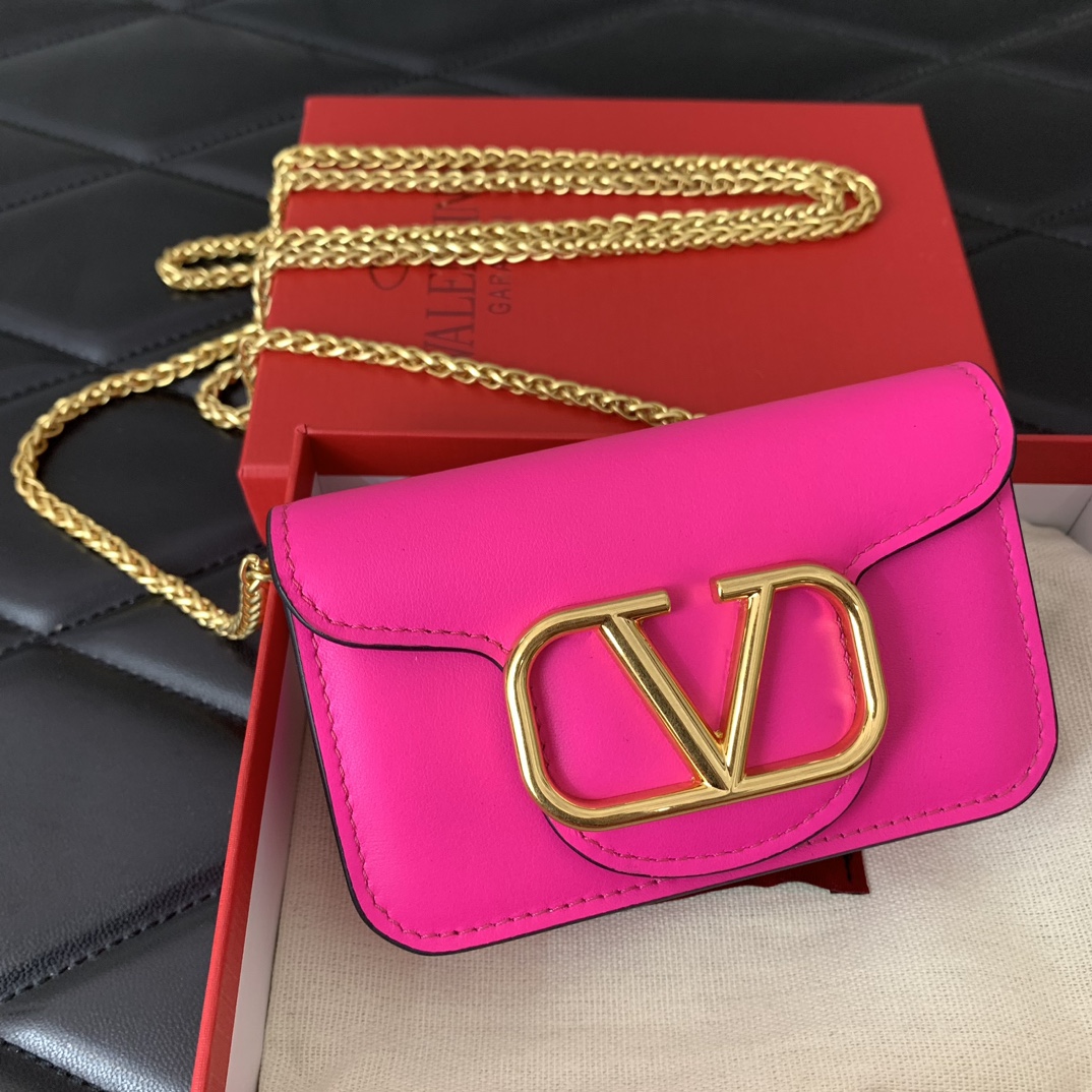 Valentino Garavani Loco Micro Bag in Rose Pink Calfskin Leather with Chain